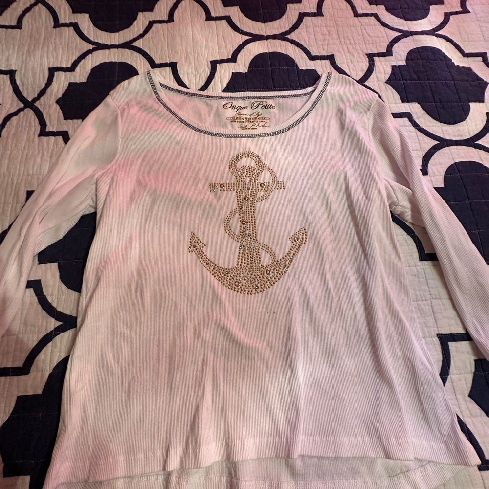 Onque Woman Gold Anchor White Blouse